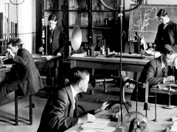 boys in physics laboratory
